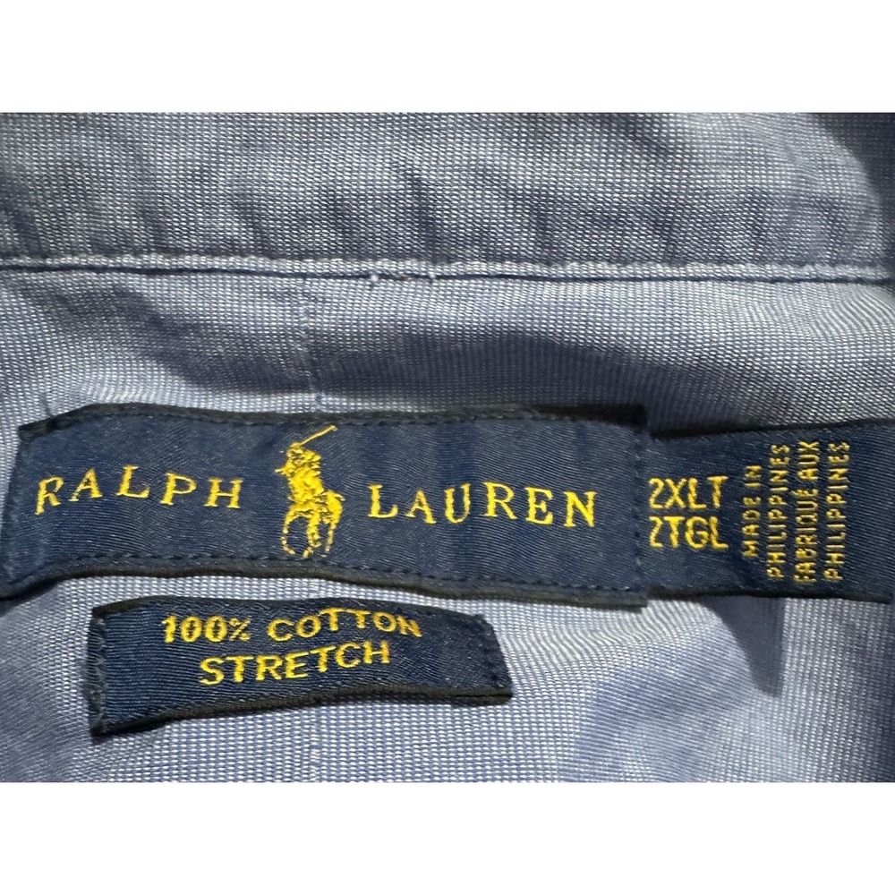 Ralph Lauren Men's 2XLT Blue Solid Button-Down Shirt Long Sleeve Cotton Stretch - Picture 4 of 5